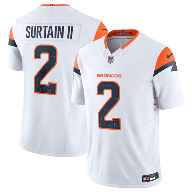 Men's Denver Broncos #2 Pat Surtain II White 2024 F.U.S.E. Vapor Limited Football Stitched Jersey
